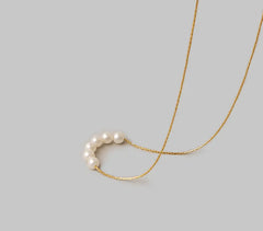 Pearl Beaded Necklace 15"-17" 18K Gold