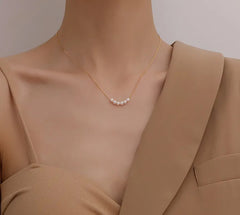 Pearl Beaded Necklace 15"-17" 18K Gold