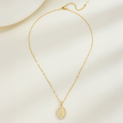 Oval Inlay Pendant Necklace 15"-17" 18k Gold-Plated