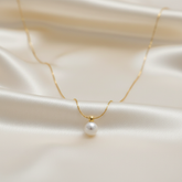 Single Pearl Pendant Necklace 16"-18" Titanium Steel