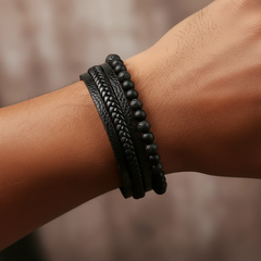 Men’s Quad Layer Patchwork Bracelet 9" Black 23cm