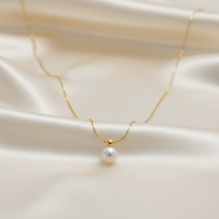 Single Pearl Pendant Necklace 16"-18" Titanium Steel