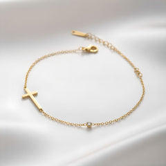 Cross Diamond Anklet 8"-10" 18K Gold
