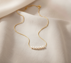 Pearl Beaded Necklace 15"-17" 18K Gold