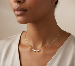 Pearl Beaded Necklace 15"-17" 18K Gold