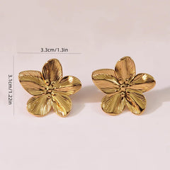 Large Flower Stud Earrings Gold