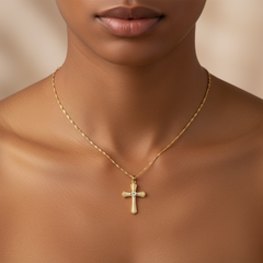 Vintage Rhinestone Pearl Cross Pendant Necklace 18K Gold