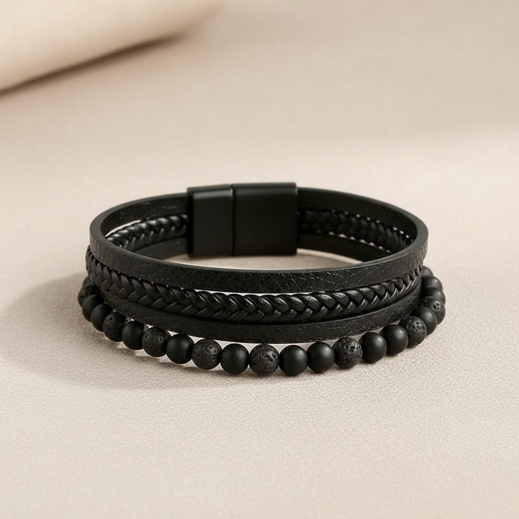 Men’s Quad Layer Patchwork Bracelet Black