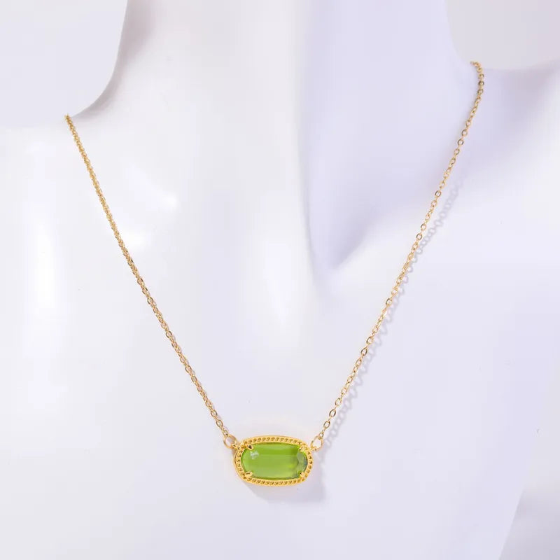 Titanium Steel Pendant Necklace with Birthstone Inlay