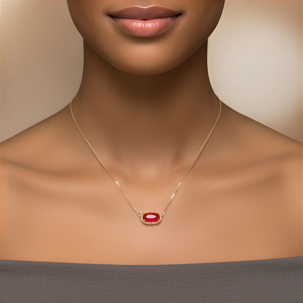 Titanium Steel Pendant Necklace with Birthstone Inlay
