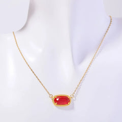 Titanium Steel Pendant Necklace with Birthstone Inlay