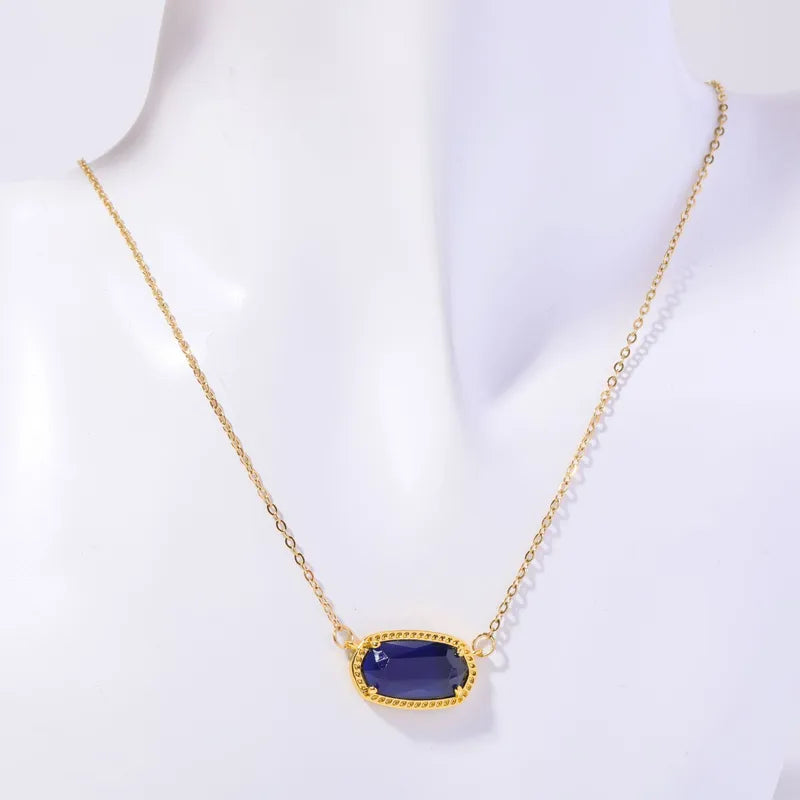 Titanium Steel Pendant Necklace with Birthstone Inlay