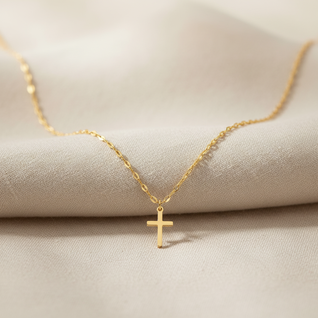 Cross Pendant Necklace Gold 18"