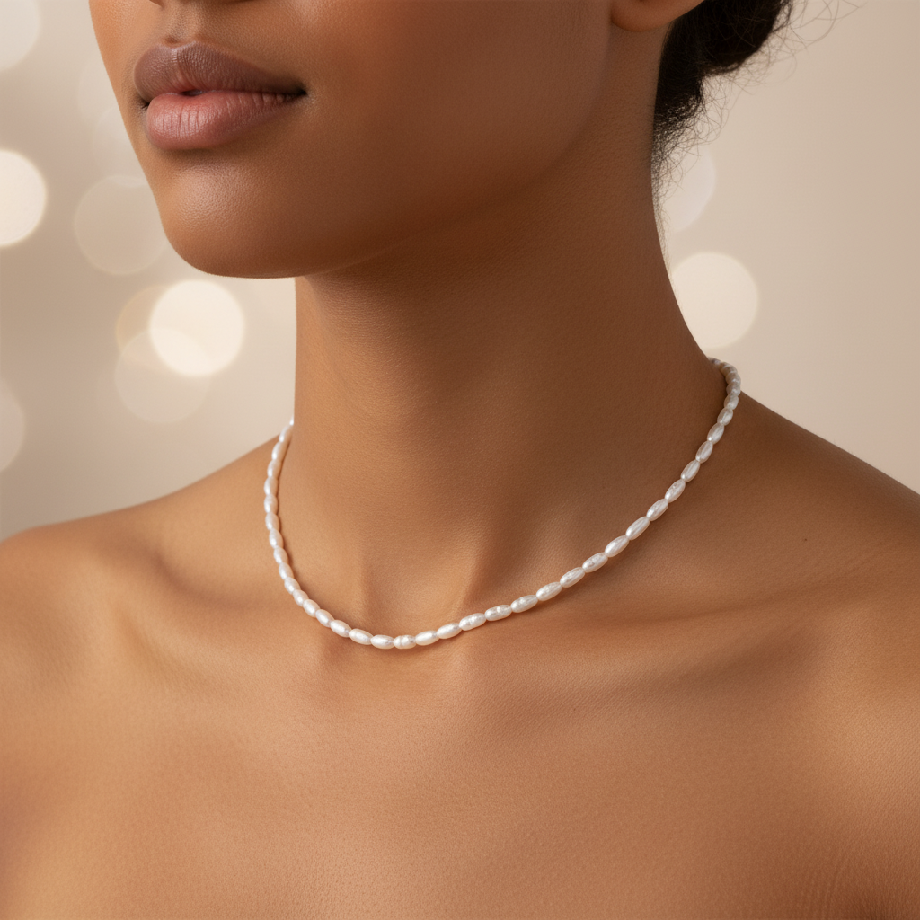 Pearl Necklace, Matte Millet, Small
