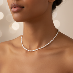 Pearl Necklace, Matte Millet, Small