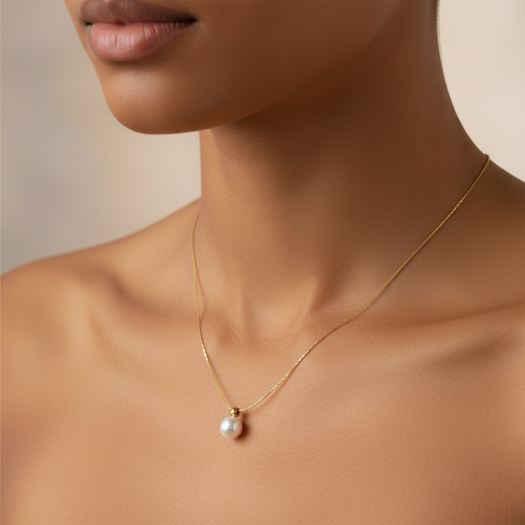 Single Pearl Pendant Necklace Titanium Steel