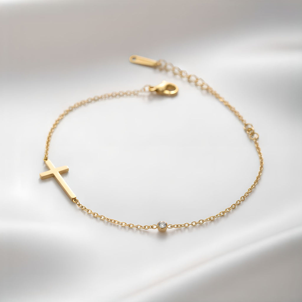 Cross Diamond Anklet 18K Gold