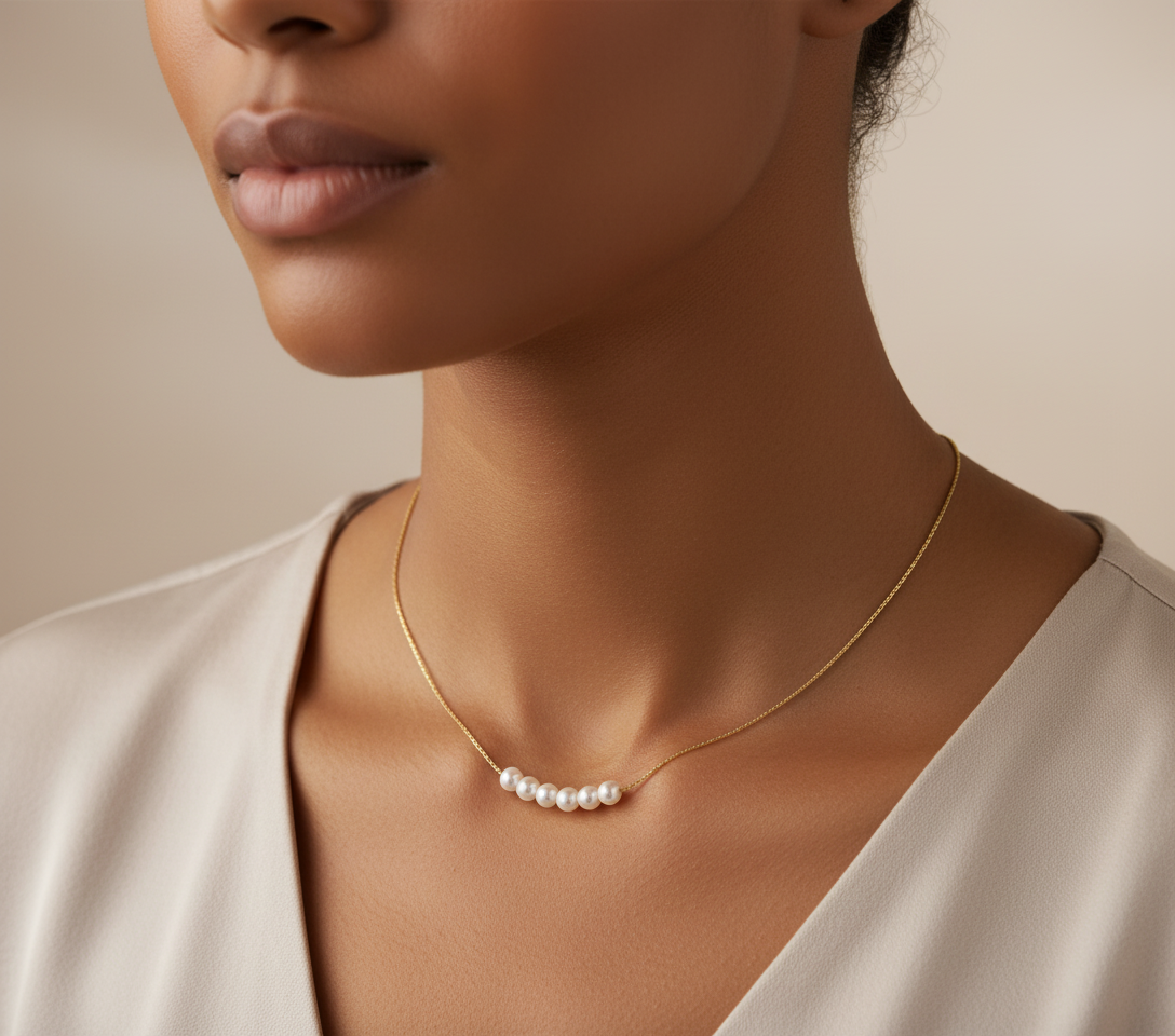 Pearl Beaded Necklace 18K Gold