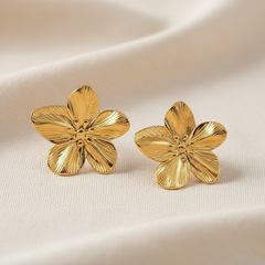 Large Flower Stud Earrings Gold